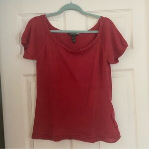 Lauren Ralph Lauren Red Short Sleeve Scoop Neck Top Decorative Trim Size L